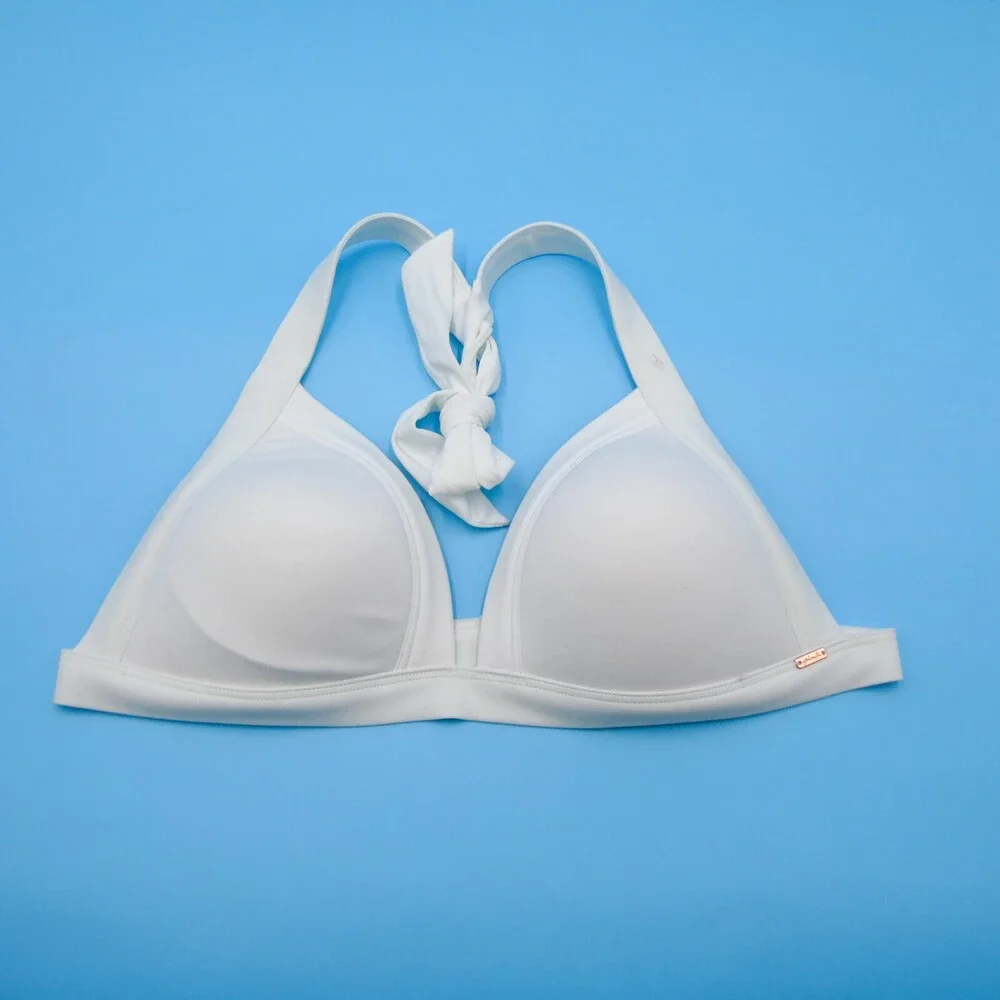 Victorias Secret Large White Triangle Padded Halter Push-up Bikini‎ Top Swimwear